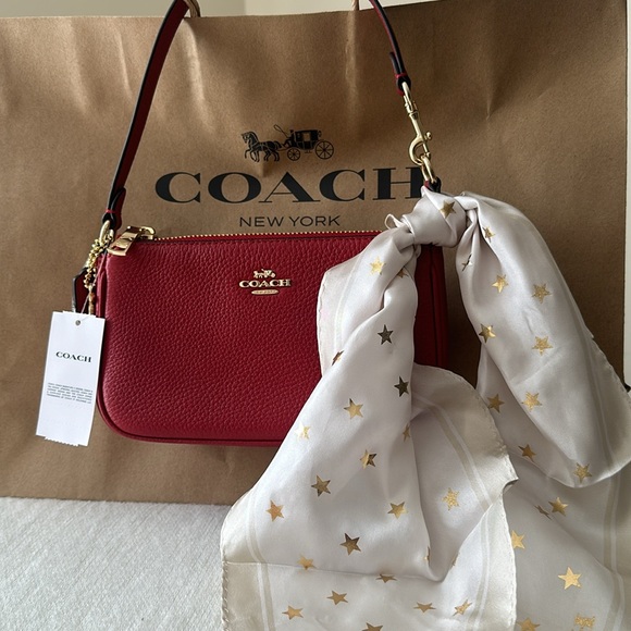 Coach Star Print Silk Diamond Scarf chalk/gold - Picture 7 of 8